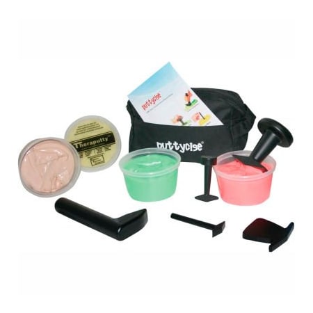 Fabrication Enterprises Puttycise TheraPutty Set, 5 Tools, 4 x 1 lb. Putties, Easy (Tan, Yellow, Red, Green) 337760